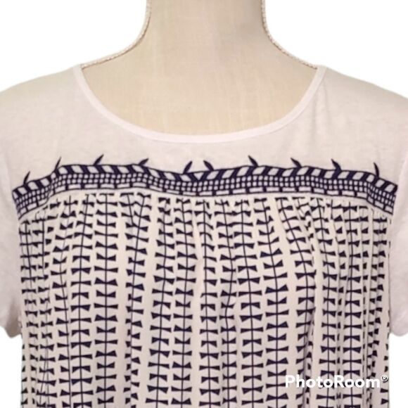 THML by Anthropologie blue white fence print short sleeves casual relaxed top - Picture 3 of 6